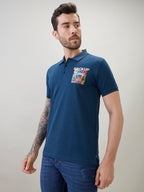 Men's Back Graphic Print Polo Collar Regular Fit Half Sleeve T-Shirt