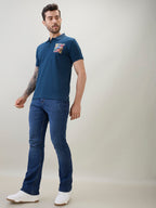 Men's Back Graphic Print Polo Collar Regular Fit Half Sleeve T-Shirt