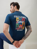 Men's Back Graphic Print Polo Collar Regular Fit Half Sleeve T-Shirt