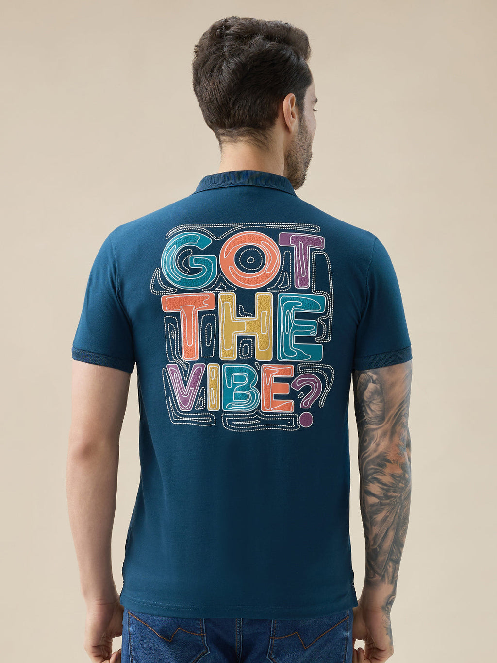 Mens Half Sleeve Typography Polo T-Shirt with Back and Chest Print