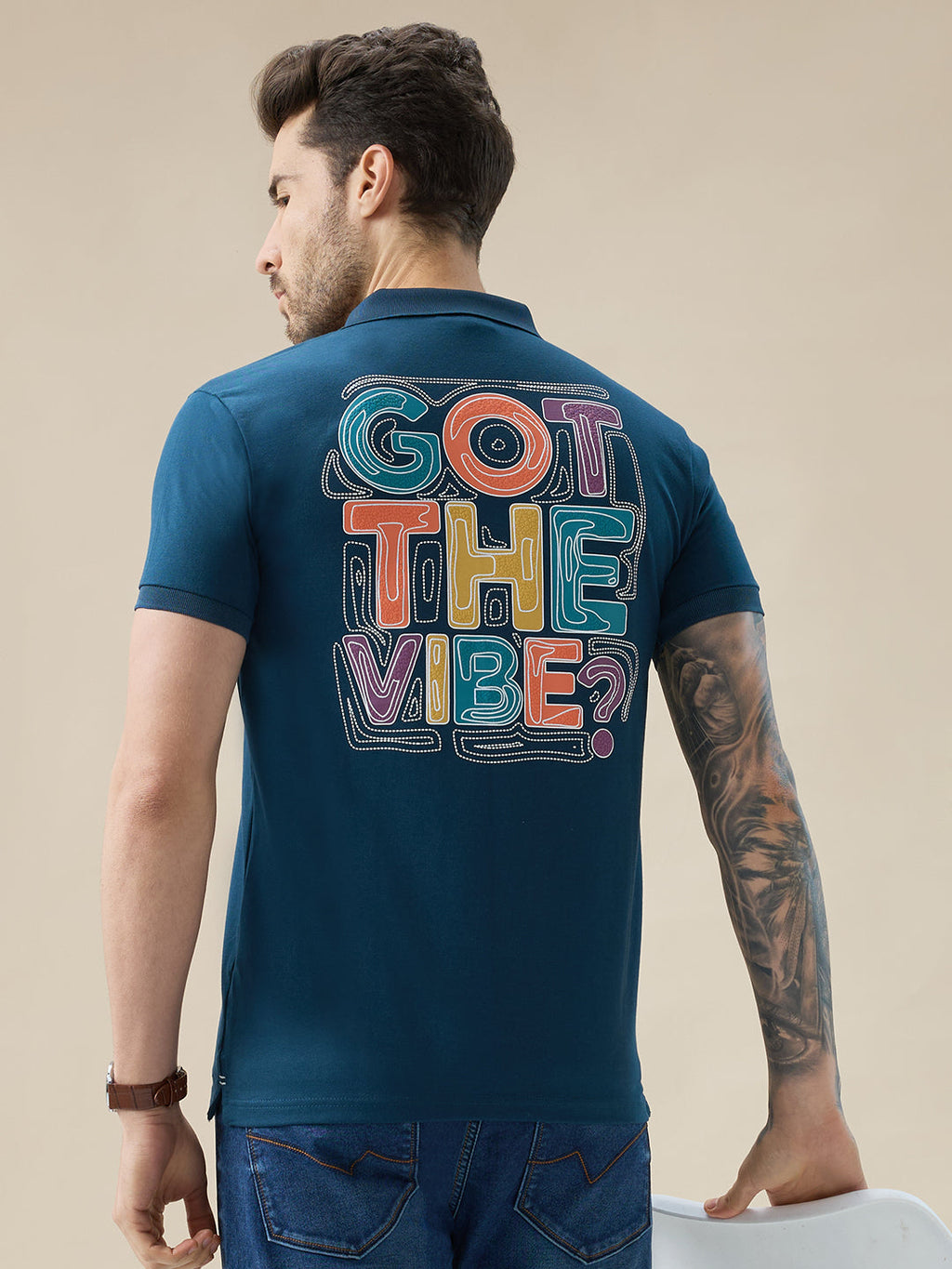 Mens Half Sleeve Typography Polo T-Shirt with Back and Chest Print