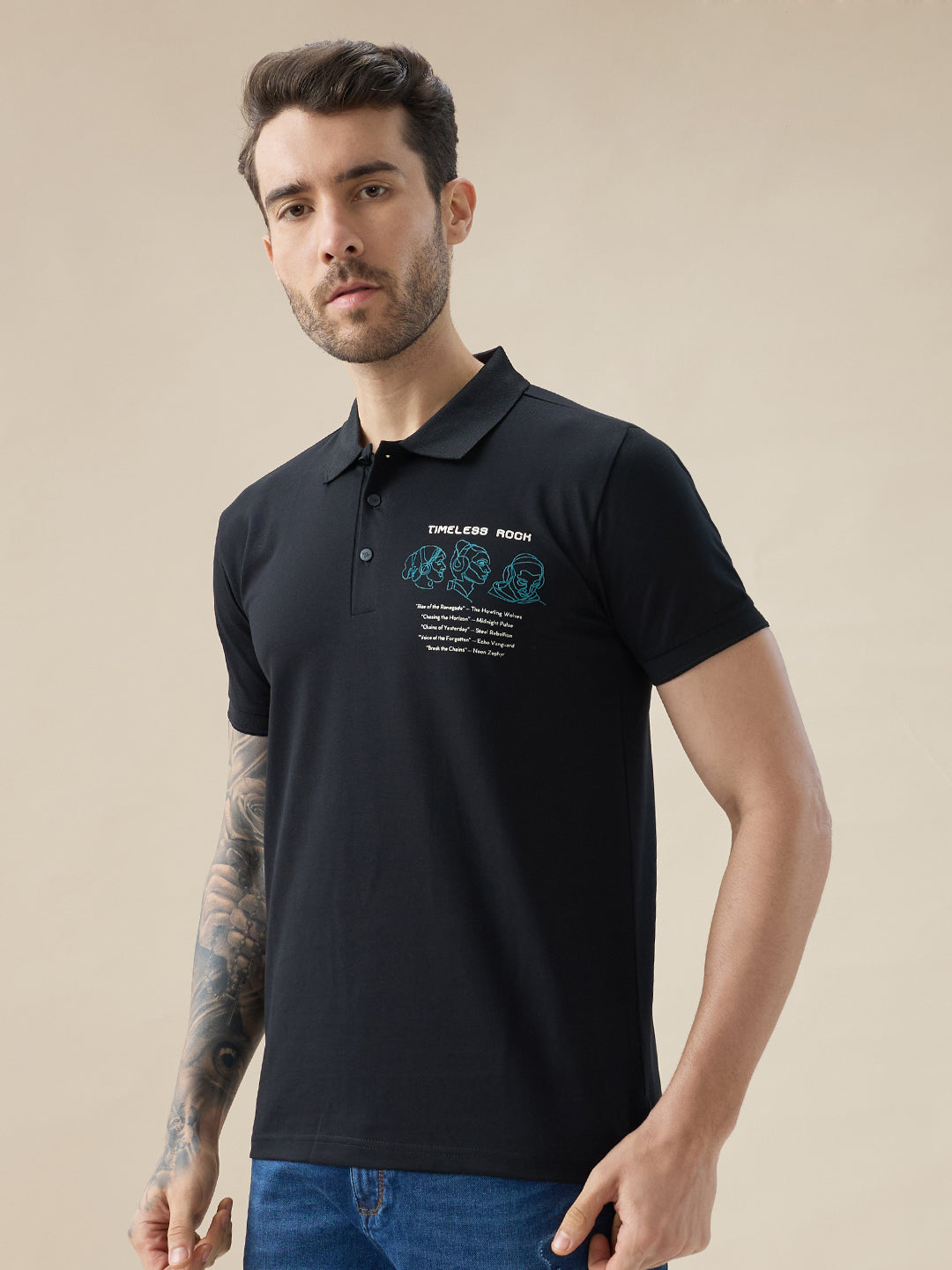 Men's Half Sleeve Typography Polo T-Shirt with Back and Chest Print Secondary image