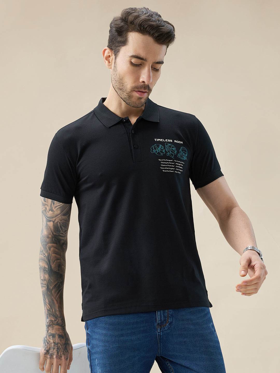 Men's Half Sleeve Typography Polo T-Shirt with Back and Chest Print