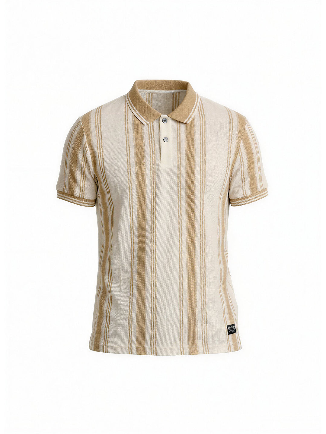 Beige Striped Textured Polo T-Shirt