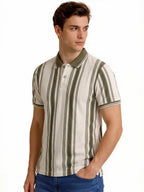 Olive Striped Textured Polo T-Shirt