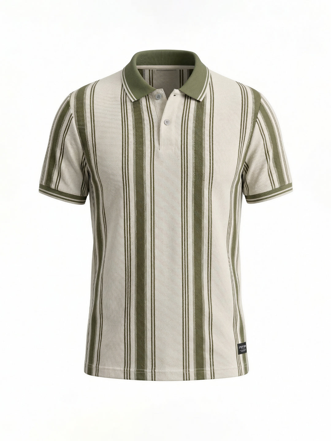 Olive Striped Textured Polo T-Shirt Secondary image
