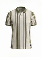 Olive Striped Textured Polo T-Shirt