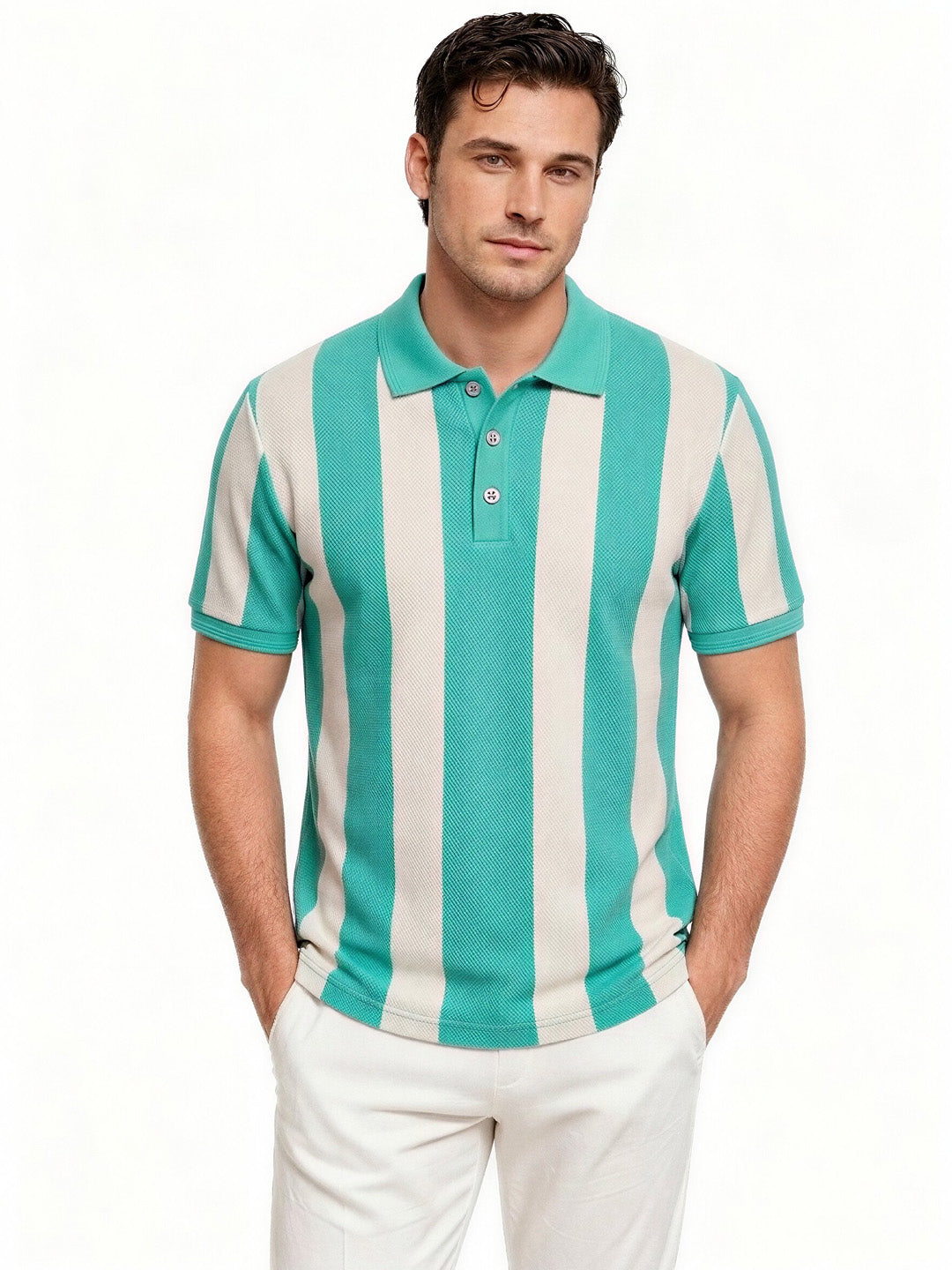 Aqua & Ecru Striped Polo