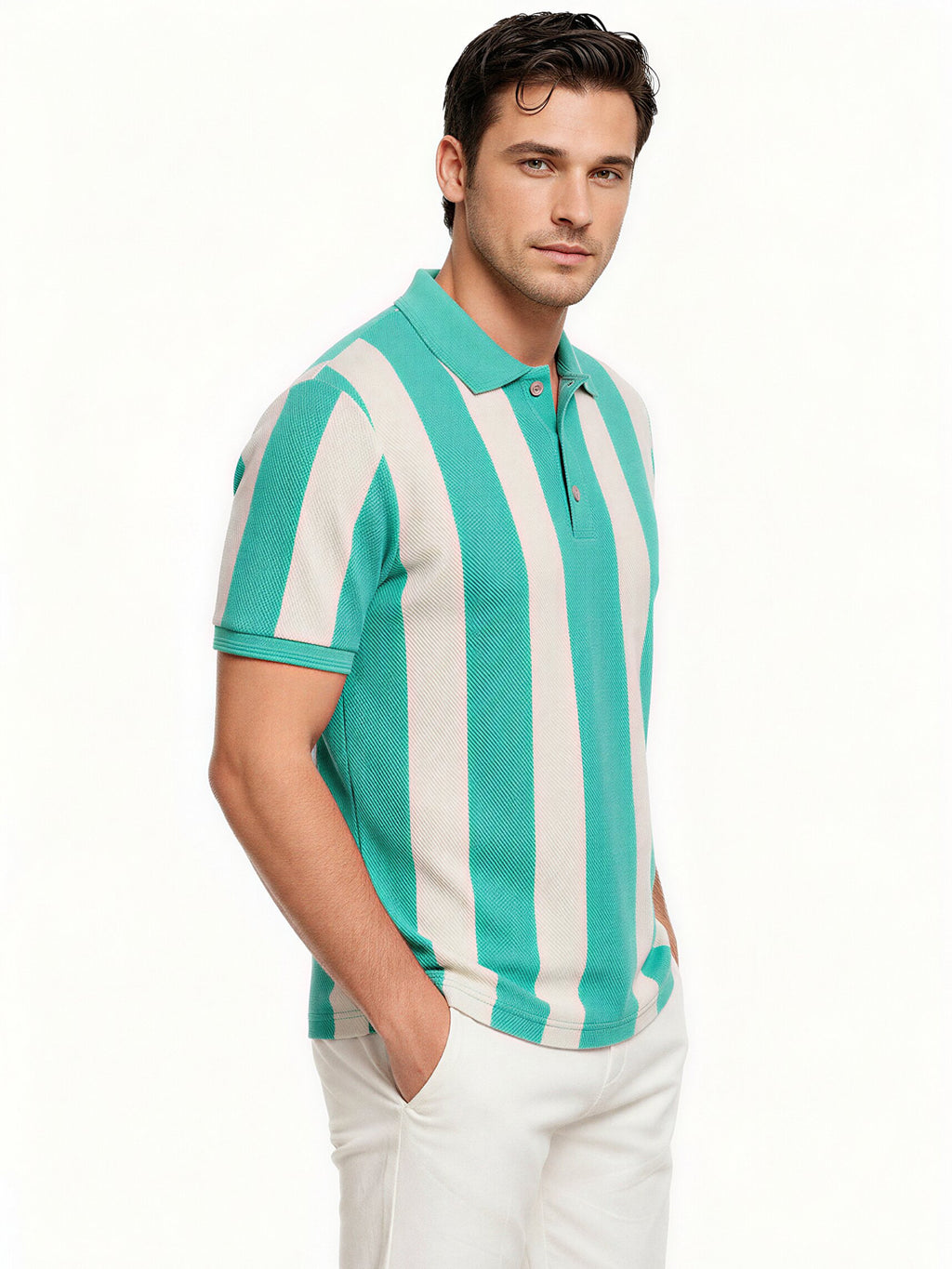 Aqua & Ecru Striped Polo