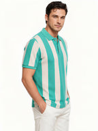 Aqua & Ecru Striped Polo