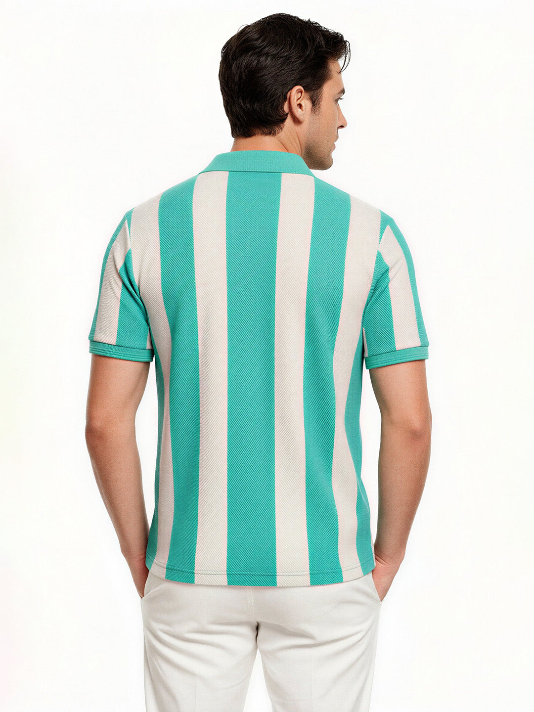 Aqua & Ecru Striped Polo