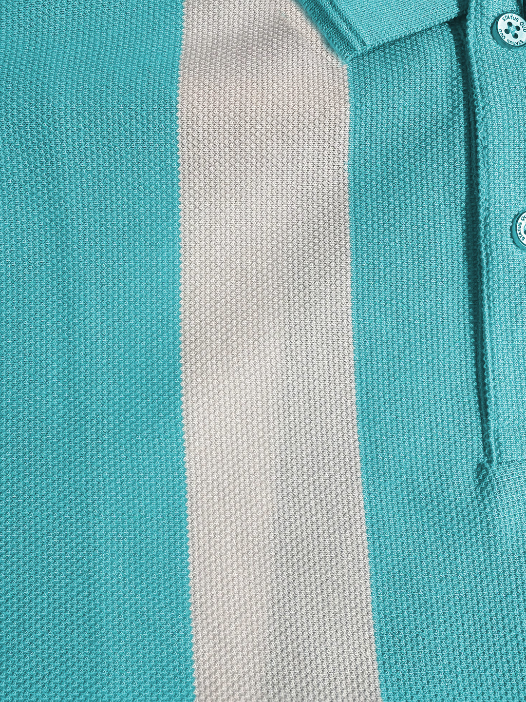 Aqua & Ecru Striped Polo