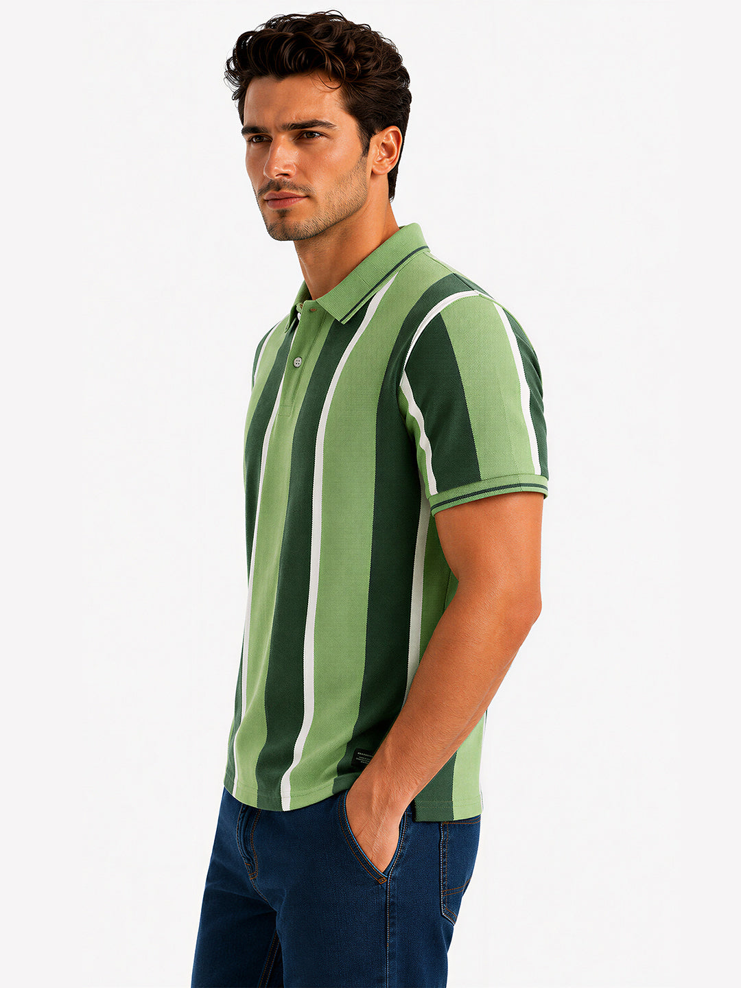 Men Striped Cotton Blend Regular Fit Polo T-Shirt