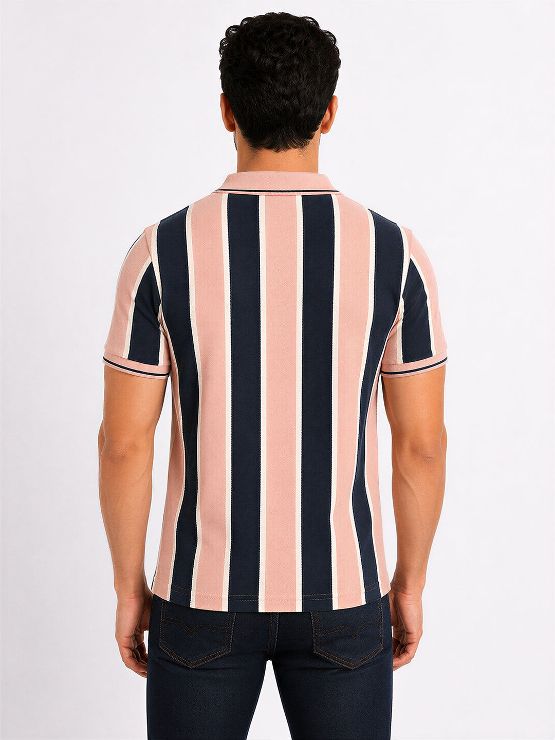 Striped Cotton Blend Regular Fit Polo T-Shirt