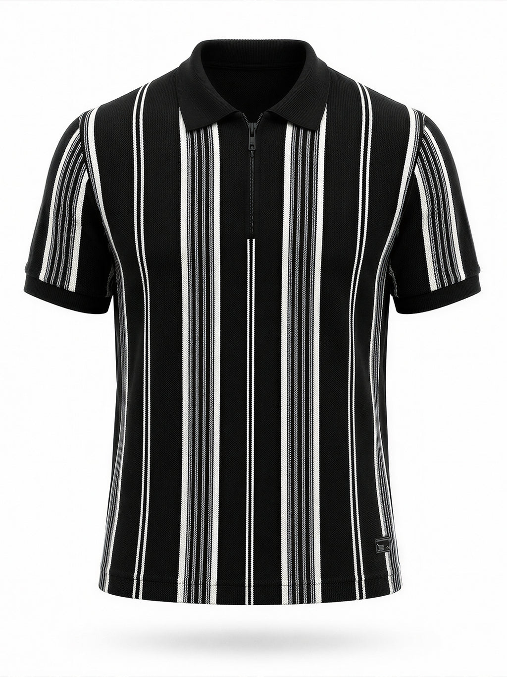 Striped Polo T-Shirt with Zip Closure