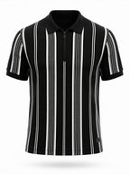 Striped Polo T-Shirt with Zip Closure