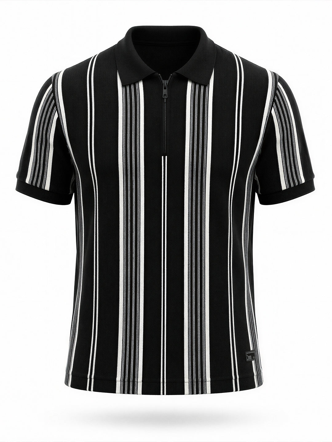 Striped Polo T-Shirt with Zip Closure