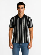 Striped Polo T-Shirt with Zip Closure