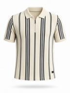 Striped Polo T-Shirt with Zip Closure
