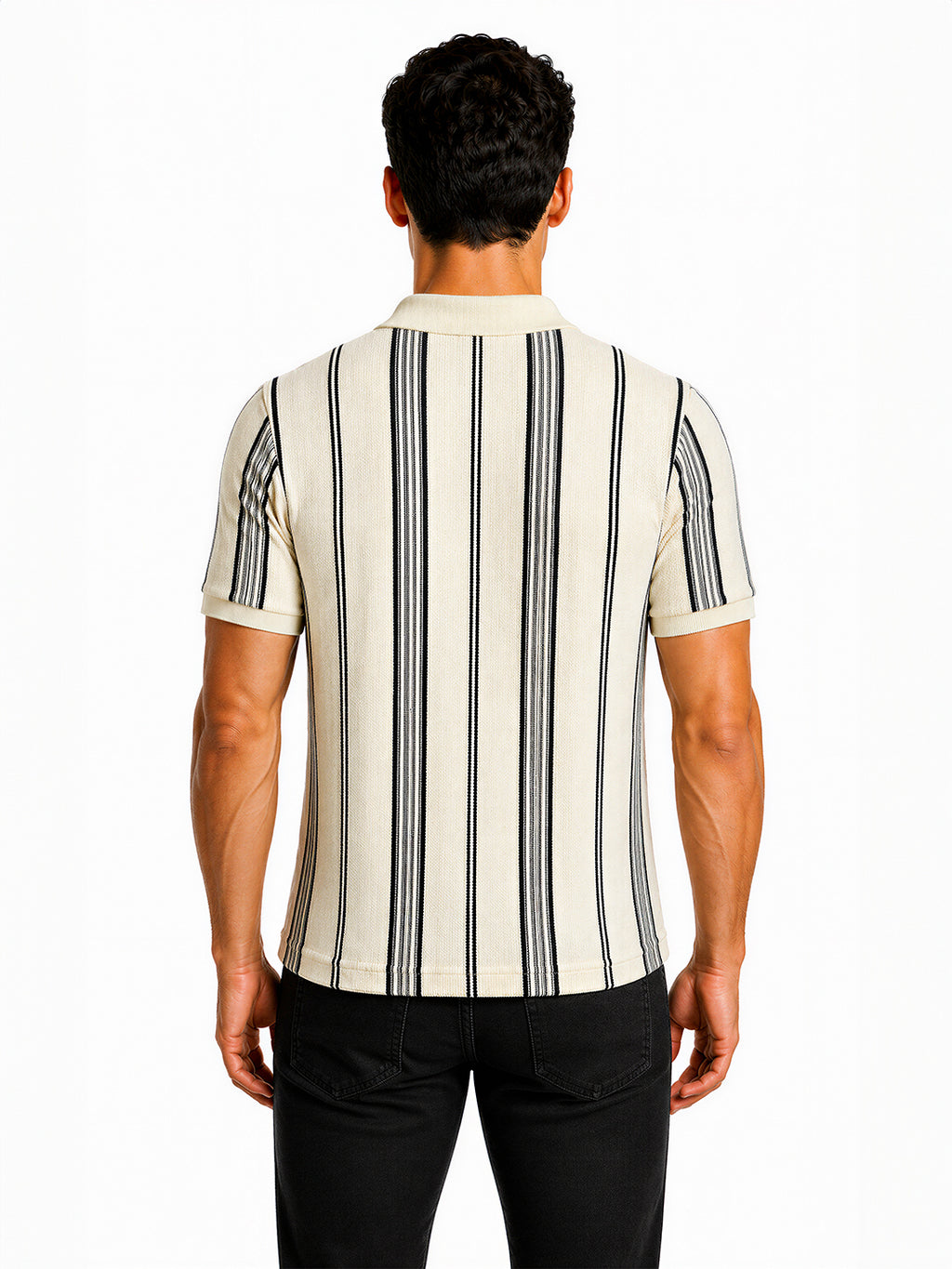 Striped Polo T-Shirt with Zip Closure