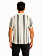 Striped Polo T-Shirt with Zip Closure