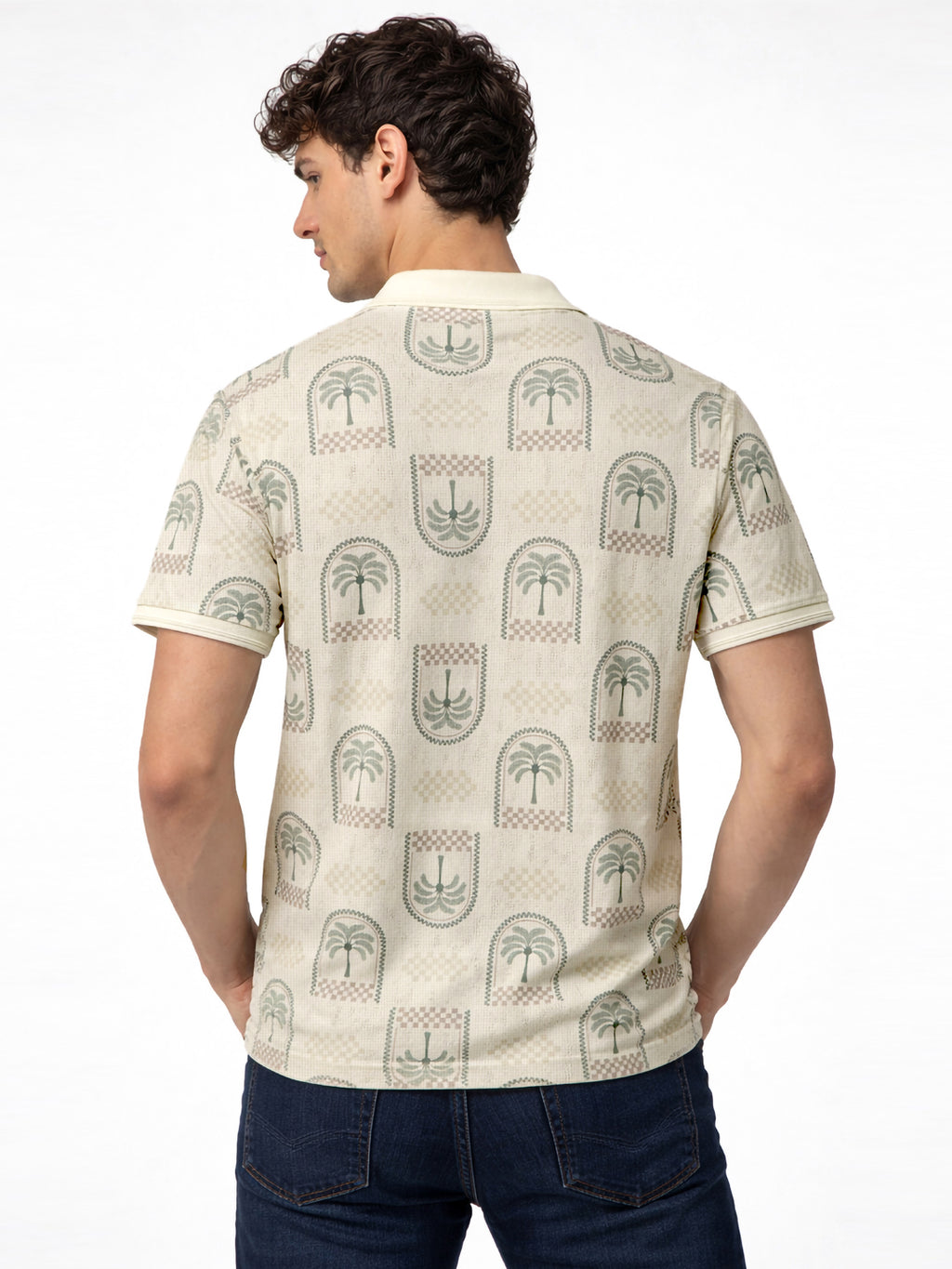 Palm Motif Print Polo T-Shirt