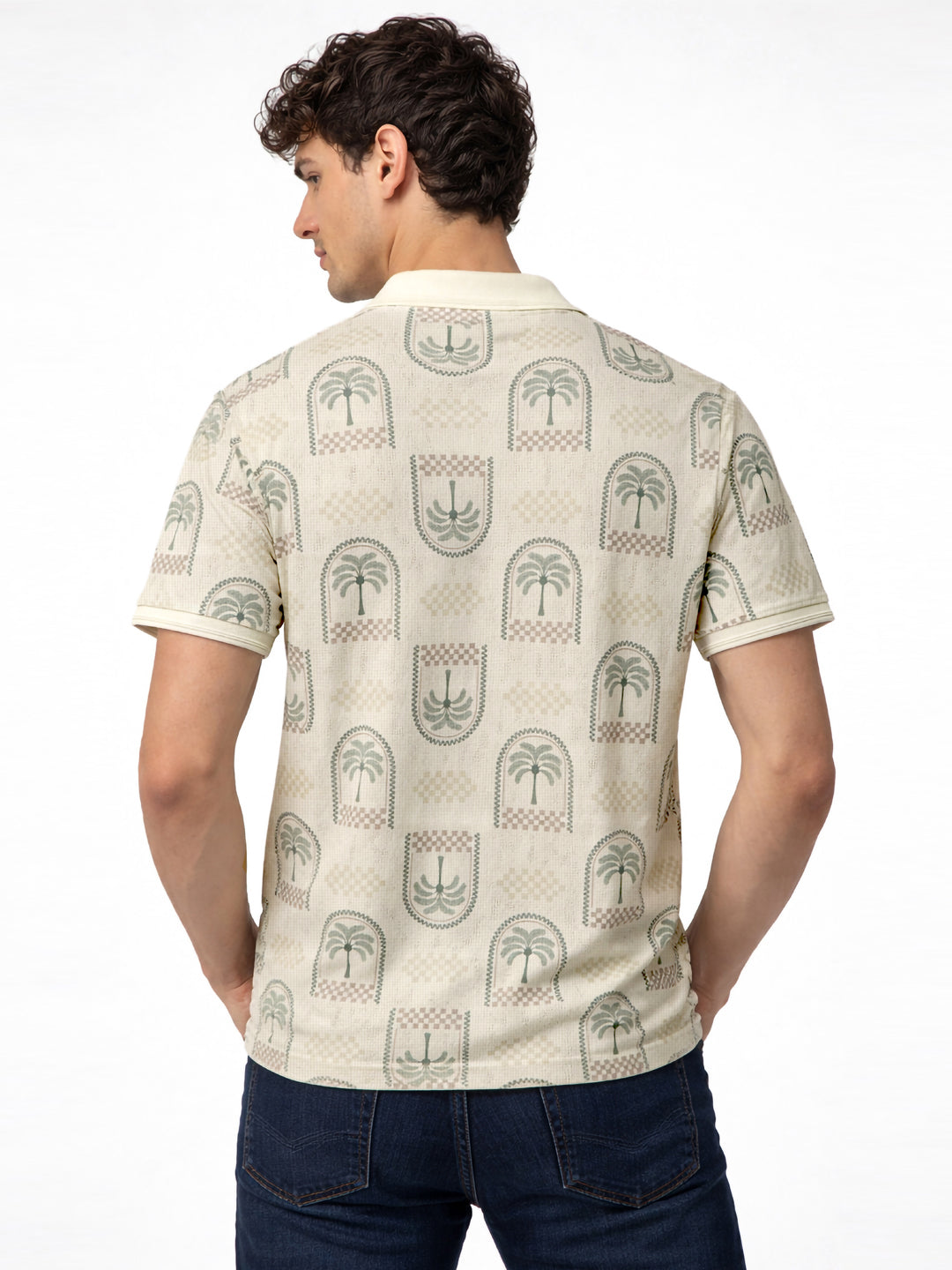 Palm Motif Print Polo T-Shirt