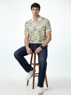 Palm Motif Print Polo T-Shirt