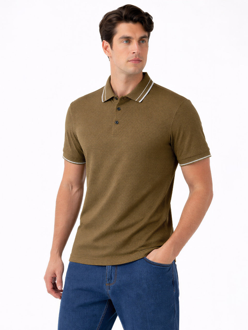 Khaki Textured Polo T-Shirt