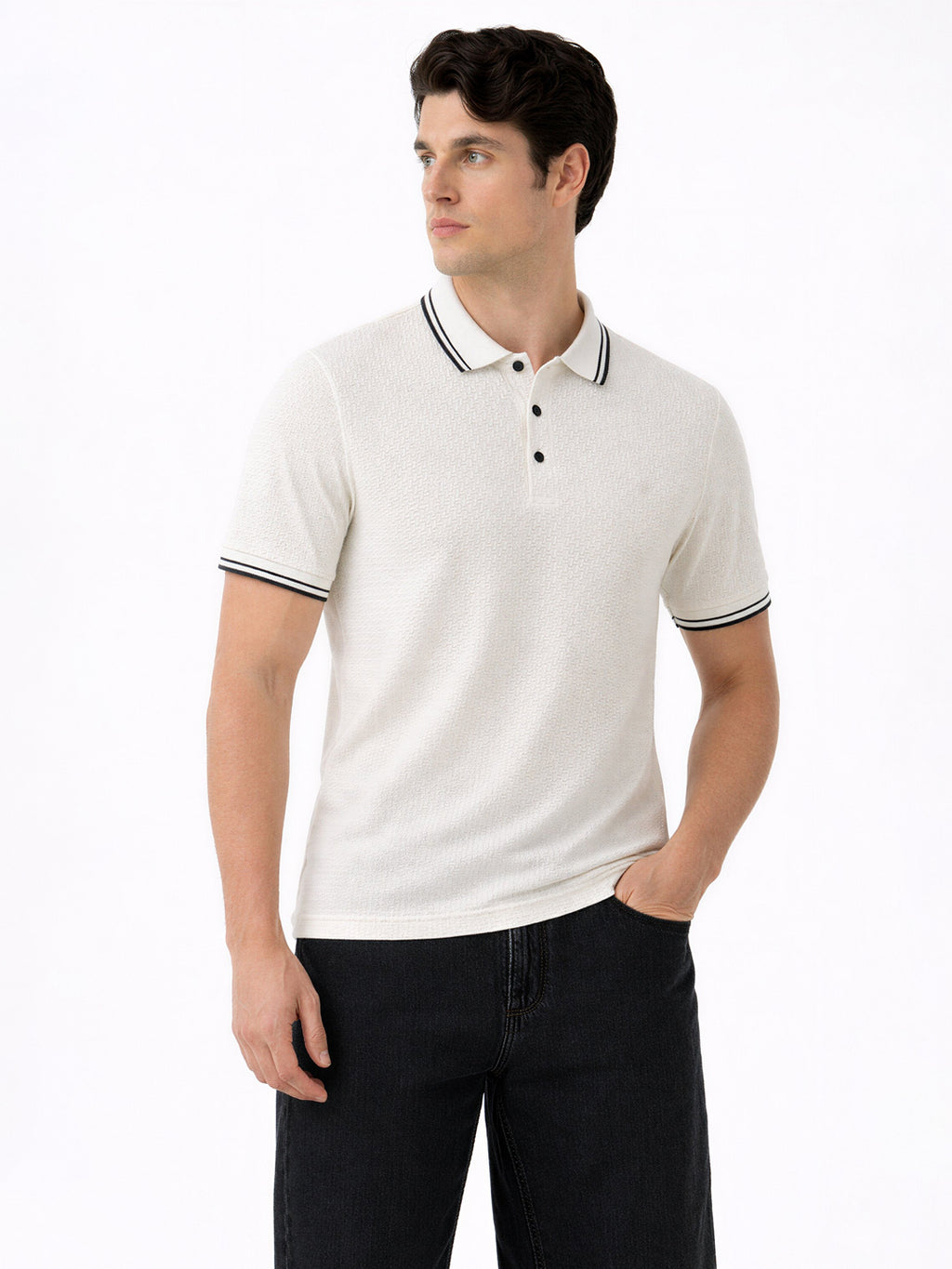 Off-White Textured Polo T-Shirt
