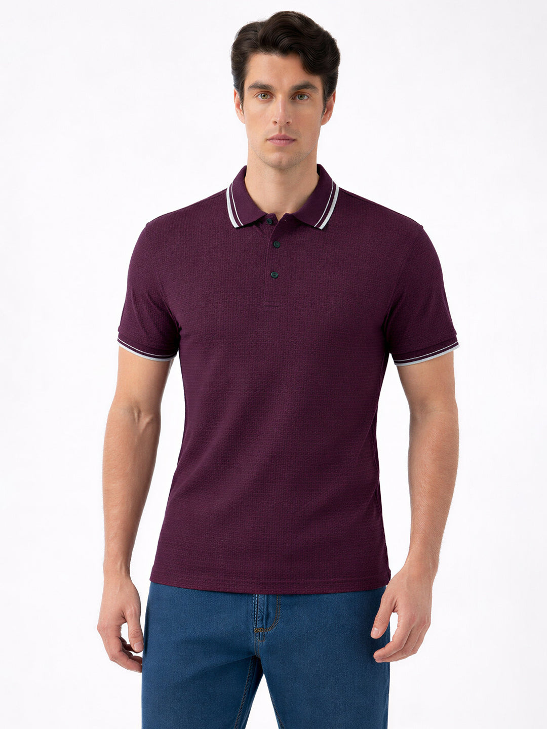 Wine Textured Polo T-Shirt