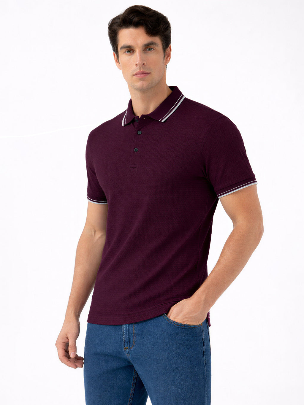 Wine Textured Polo T-Shirt