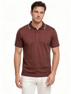 Brick Textured Contrast Trim Polo T-Shirt