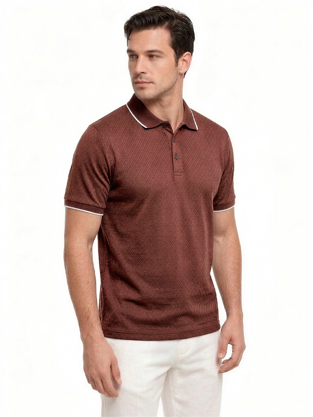 Brick Textured Contrast Trim Polo T-Shirt