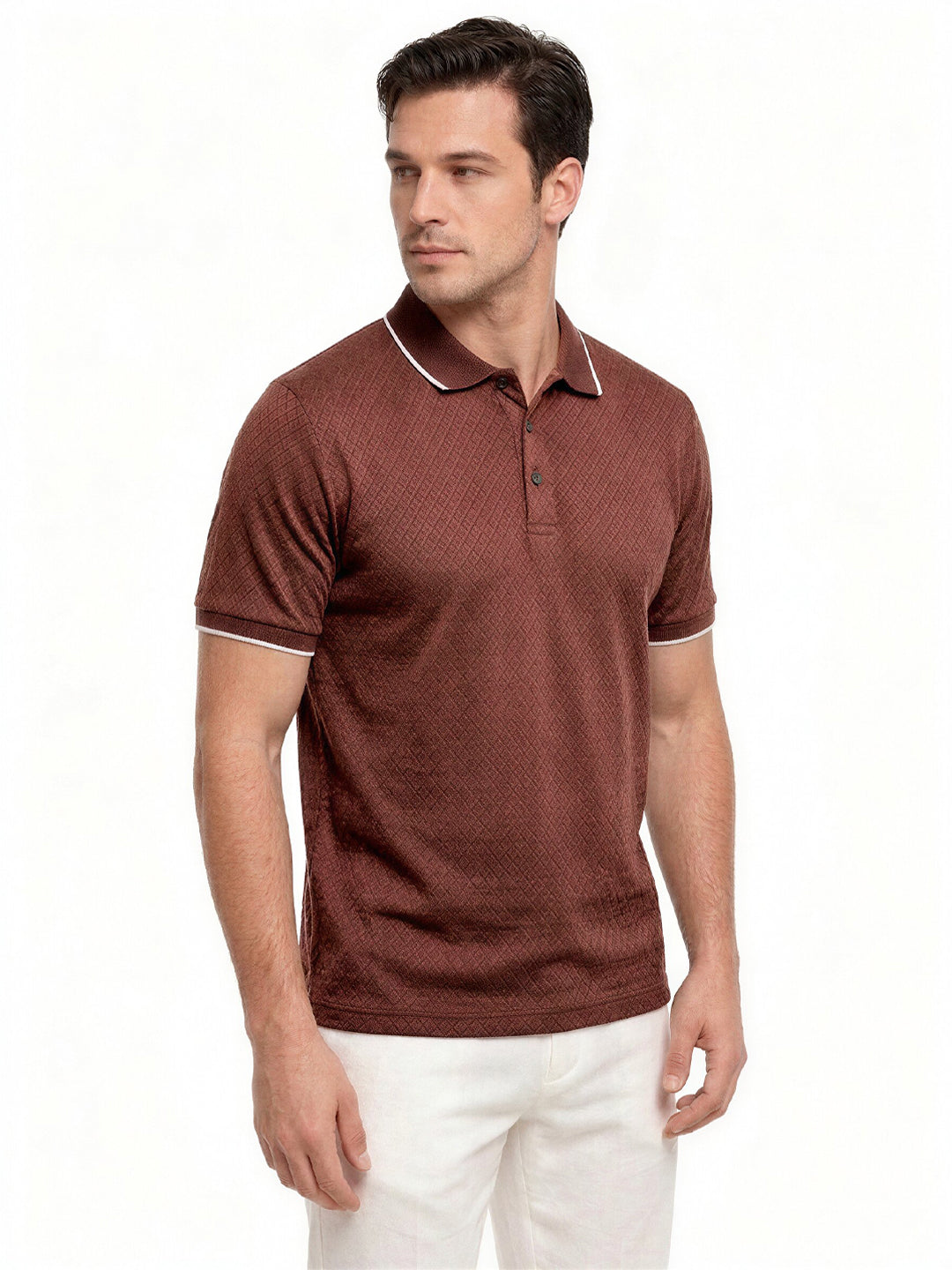 Brick Textured Contrast Trim Polo T-Shirt