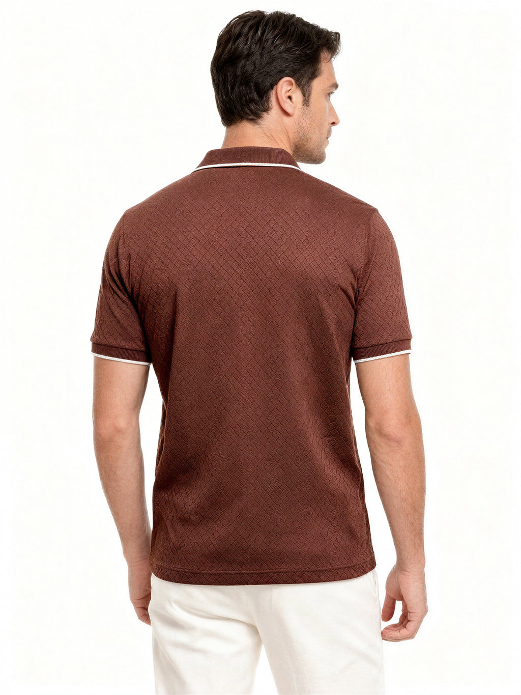 Brick Textured Contrast Trim Polo T-Shirt