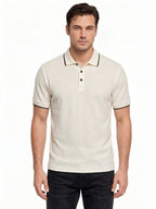 Off White Textured Contrast Trim Polo T-Shirt