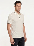 Off White Textured Contrast Trim Polo T-Shirt