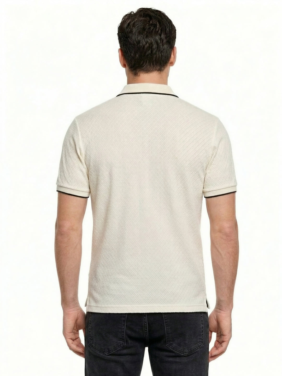 Off White Textured Contrast Trim Polo T-Shirt