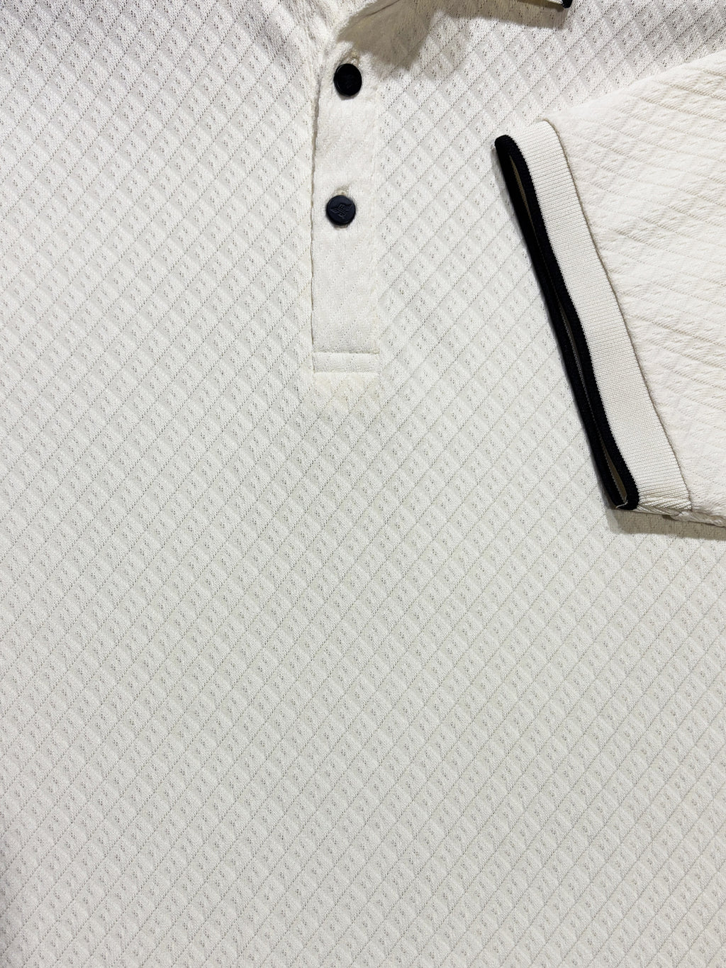 Off White Textured Contrast Trim Polo T-Shirt