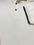 Off White Textured Contrast Trim Polo T-Shirt