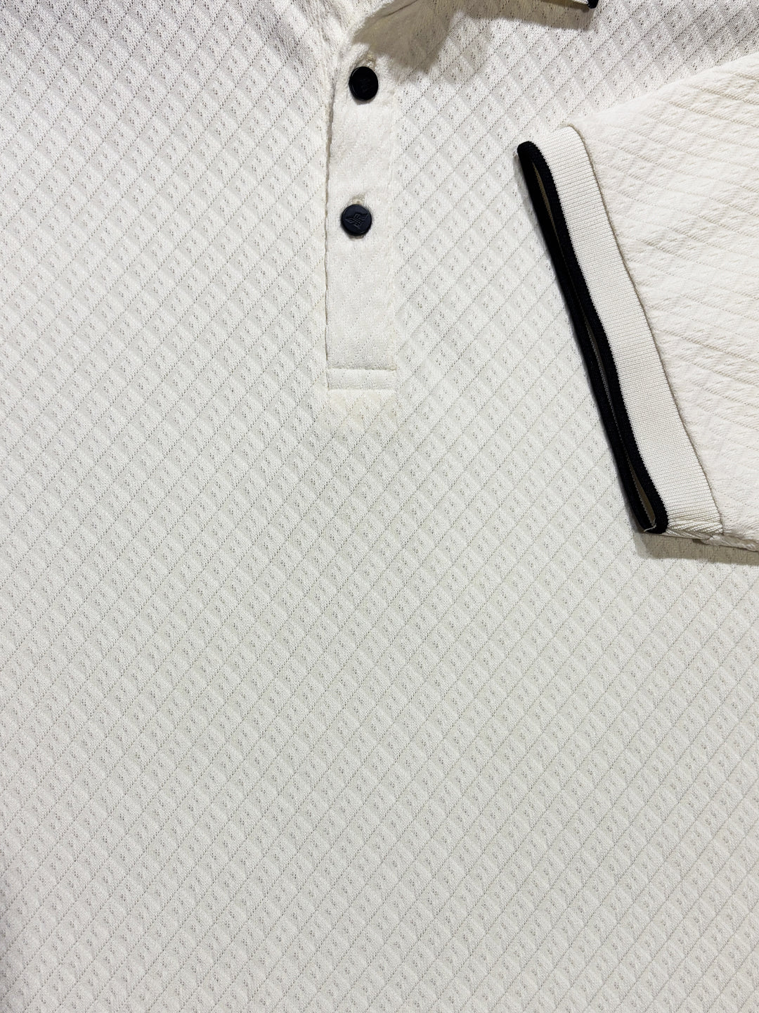 Off White Textured Contrast Trim Polo T-Shirt