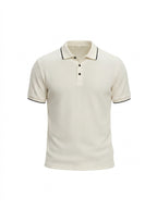 Off White Textured Contrast Trim Polo T-Shirt
