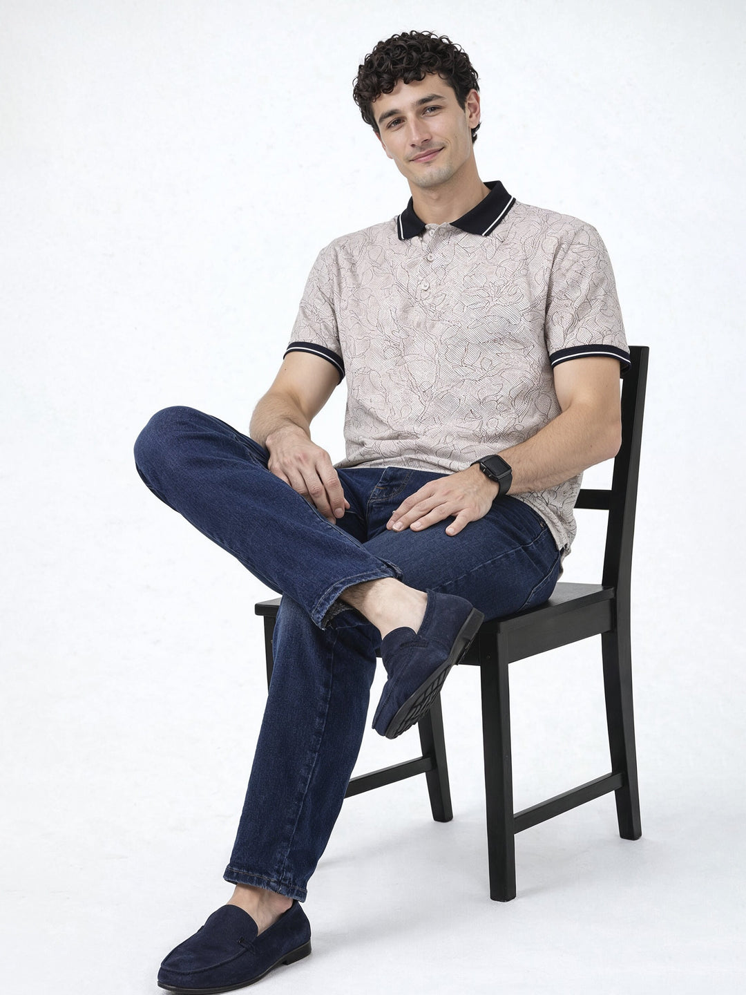 Black Botanical Sketch Polo Main image