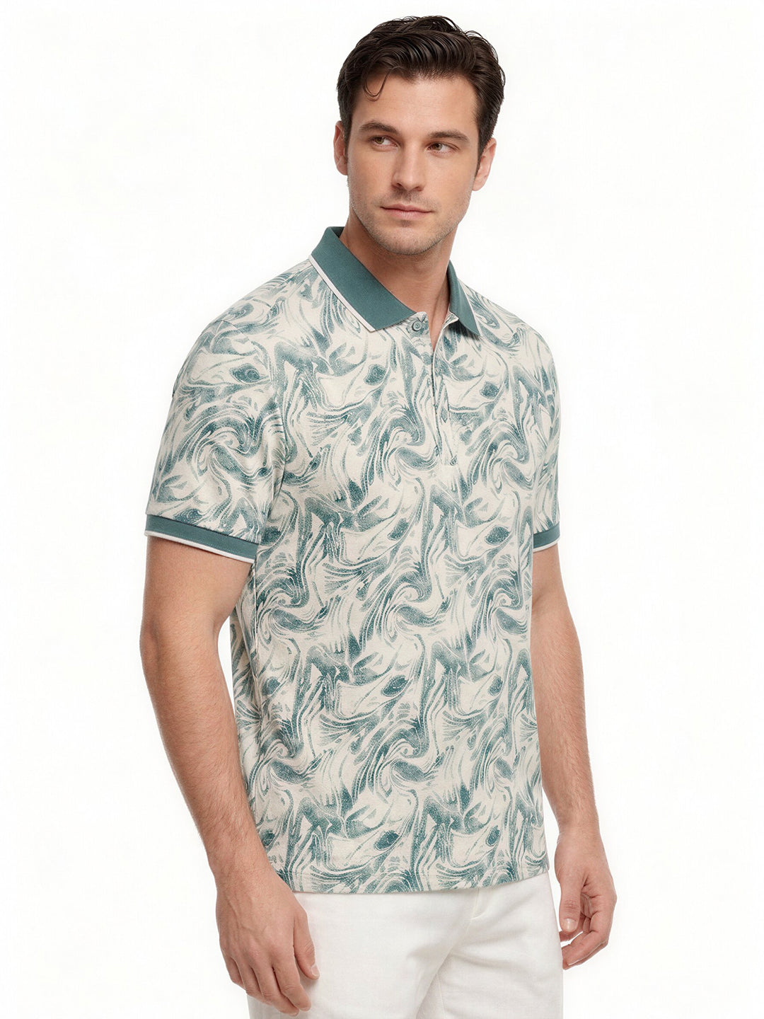 Mint Marble Print Polo T-Shirt