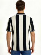 Black Textured Vertical Stripe Zip Polo