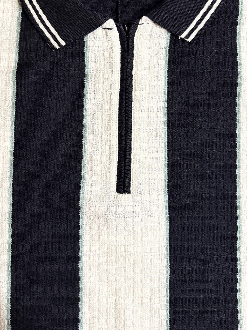 Black Textured Vertical Stripe Zip Polo