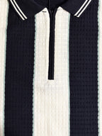 Black Textured Vertical Stripe Zip Polo