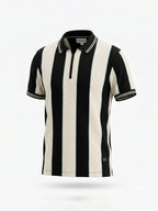 Black Textured Vertical Stripe Zip Polo