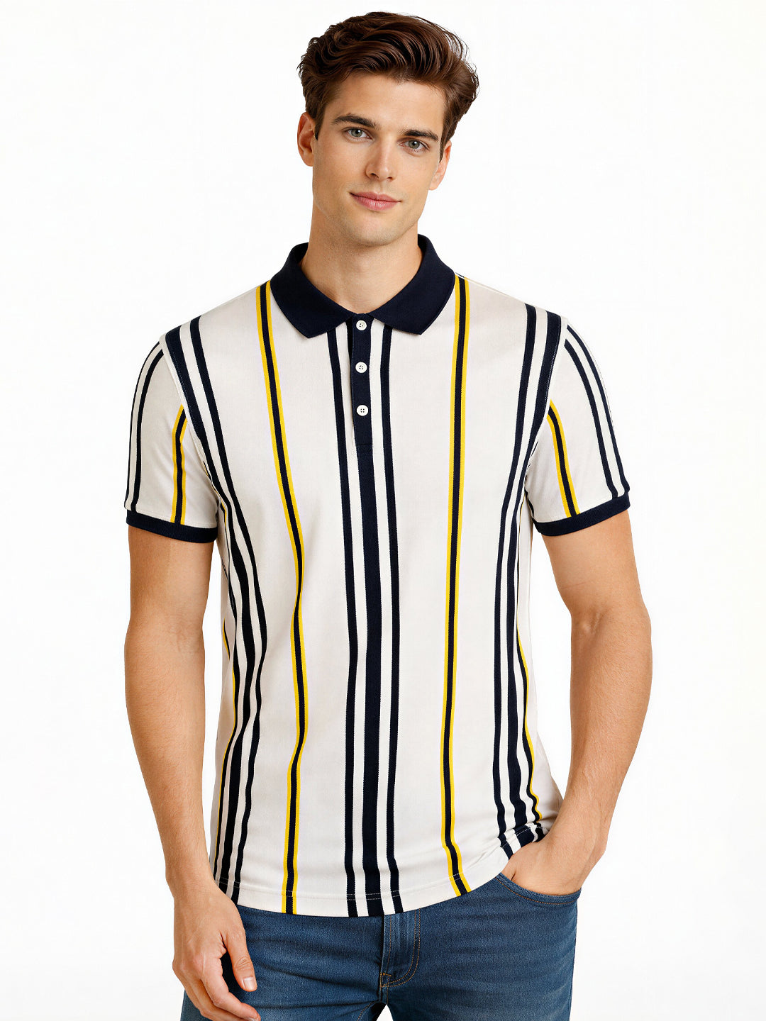 Striped Contrast Polo T-Shirt